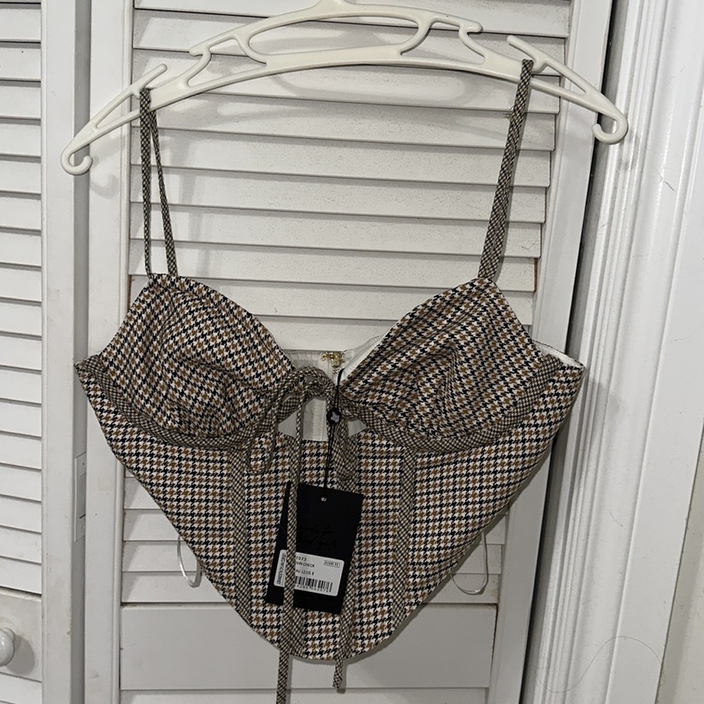 Princess Polly JGR & STN Houndstooth Corset Top Size US 8 / AU 12 Medium NWT - Picture 9 of 13